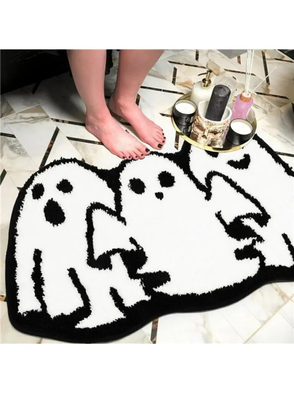 Halloween Ghost Bathroom Rug Non Slip Bath Mat Soft Absorbent Spooky Floor Carpe